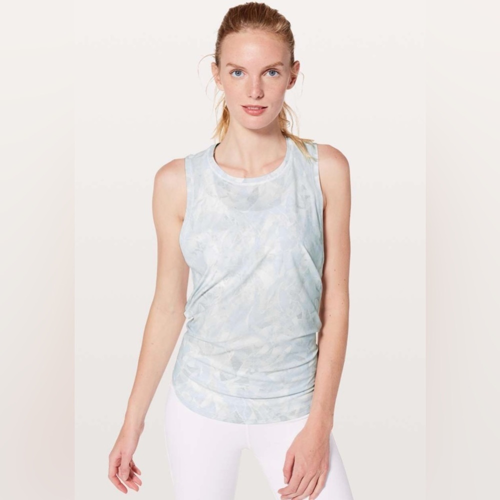 Lululemon Ace Tank Tie Back, Jasmine White Multi Mesh Blue Gray Print